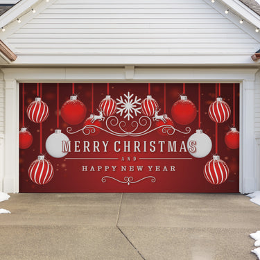 Red and White Ornaments Christmas Garage Door Banner