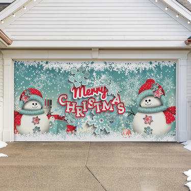 Joyful Snowman Christmas Garage Door Banner