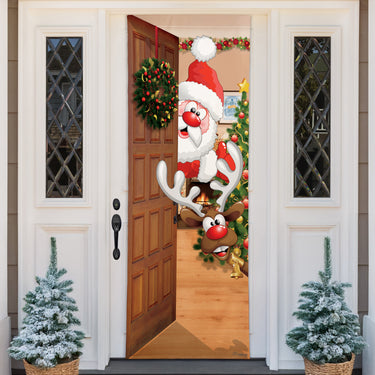 Santa and Rudolph Christmas Door Wrap - 26" x 80"