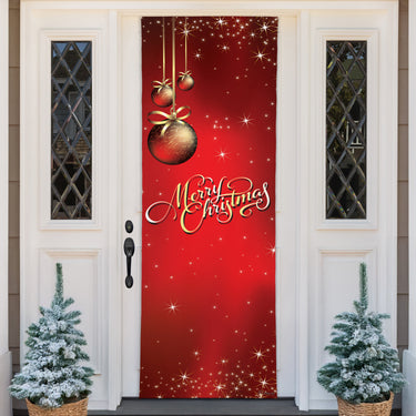 Red and Gold Ornaments Christmas Door Wrap - 26" x 80"